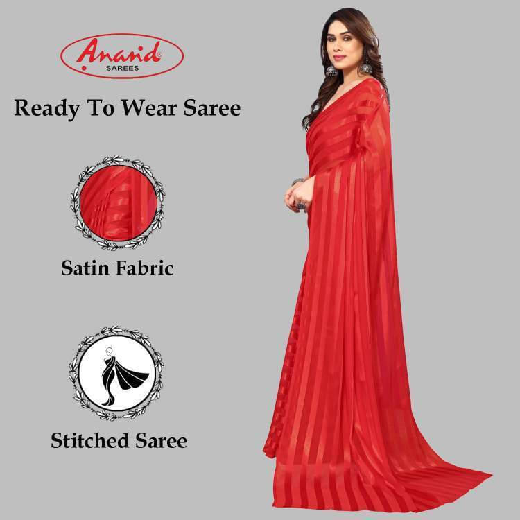ANAND SAREES Satin Embellished Regular Saree With Unstitched Blouse Piece ( Red ) ANAND SAREES Satin Embellished Regular Saree With Unstitched Blouse Piece ( Red )