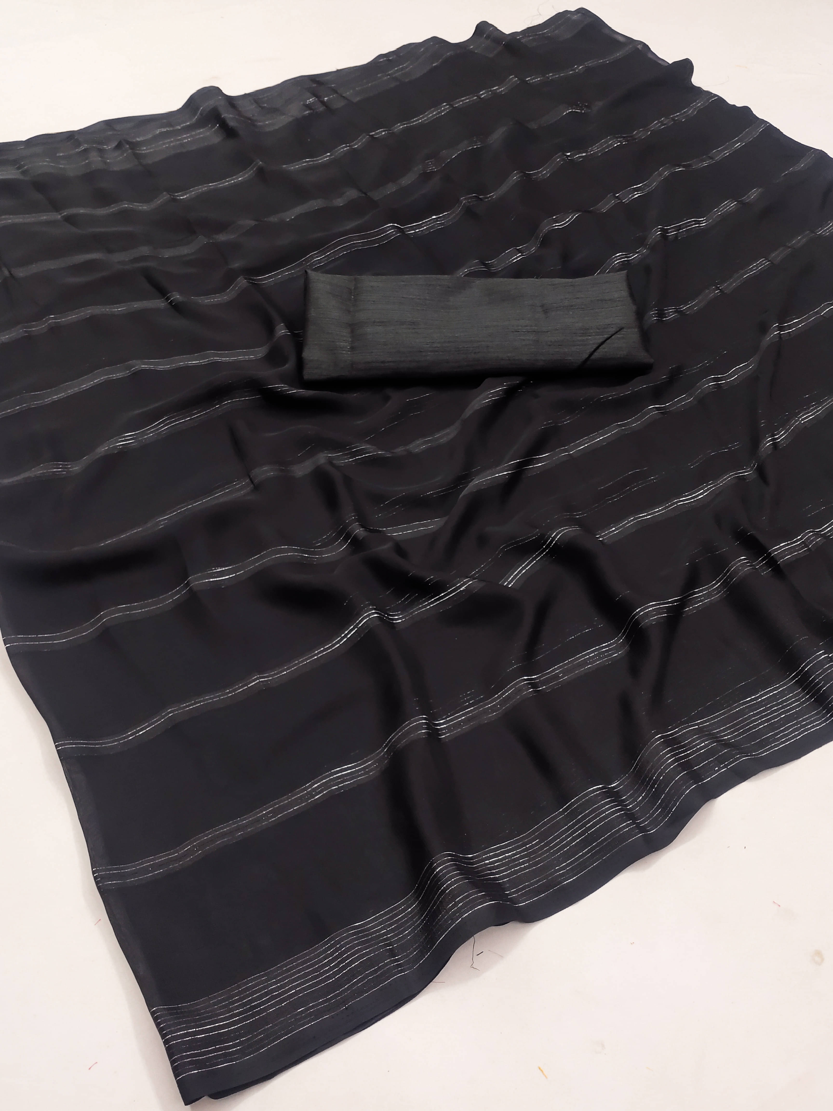     			ANAND SAREES Satin Embellished Regular Saree With Unstitched Blouse Piece ( Black )