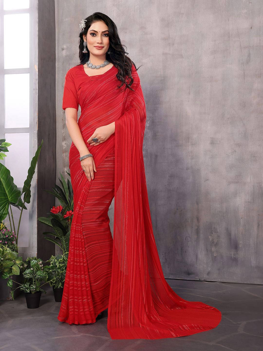 ANAND SAREES Satin Self Design Regular Saree With Unstitched Blouse Piece ( Red ) ANAND SAREES Satin Self Design Regular Saree With Unstitched Blouse Piece ( Red )