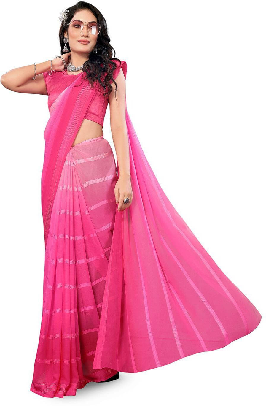 ANAND SAREES Satin Self Design Regular Saree With Unstitched Blouse Piece ( Pink ) ANAND SAREES Satin Self Design Regular Saree With Unstitched Blouse Piece ( Pink )