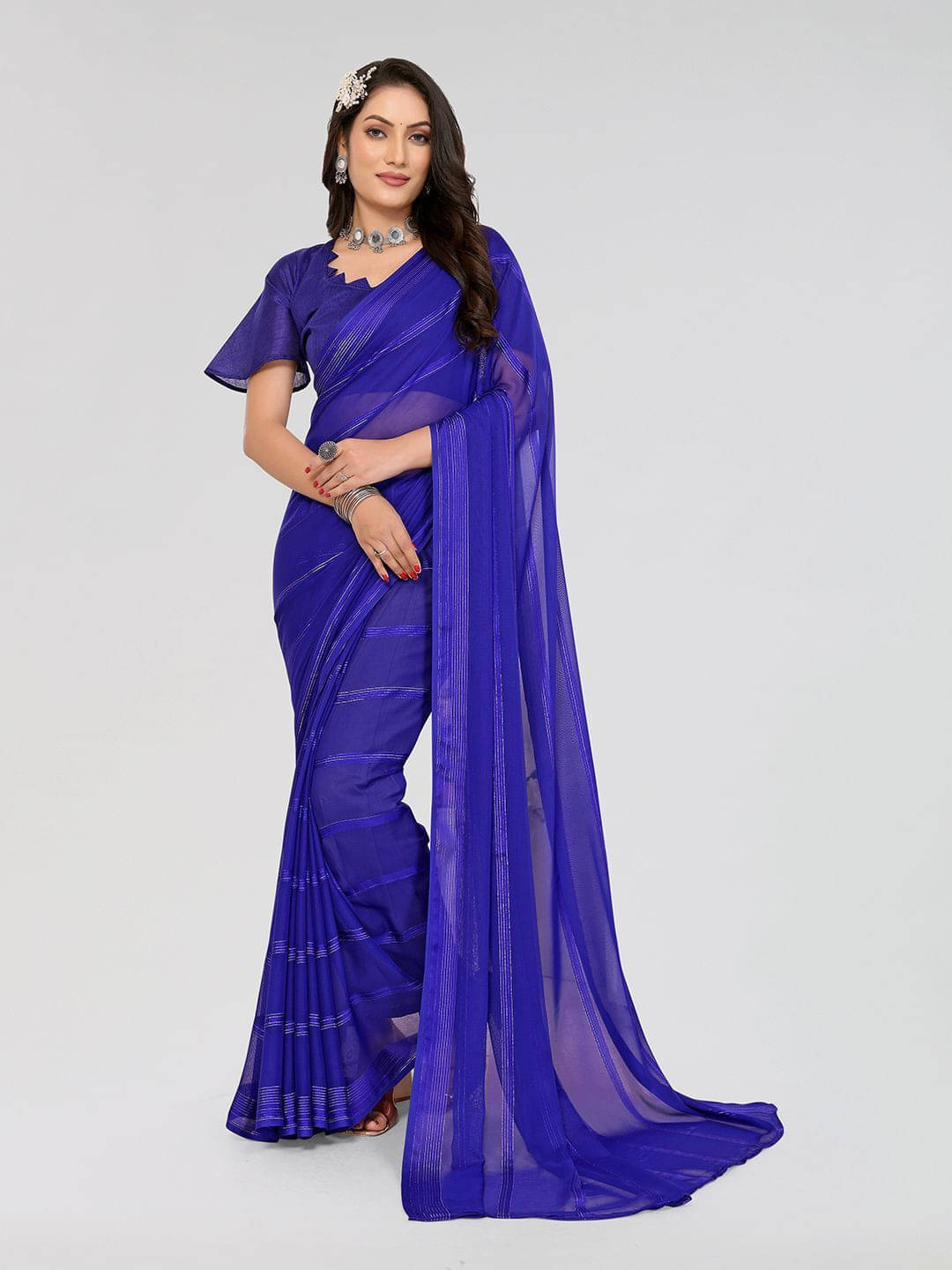     			ANAND SAREES Satin Self Design Regular Saree With Unstitched Blouse Piece ( Blue )