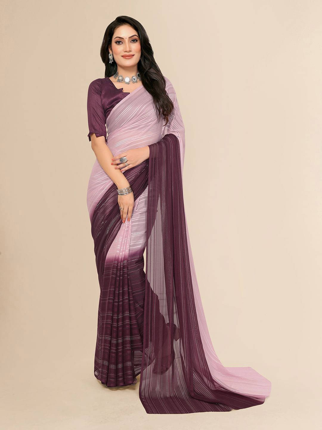 ANAND SAREES Satin Striped Regular Saree With Unstitched Blouse Piece ( Pink ) ANAND SAREES Satin Striped Regular Saree With Unstitched Blouse Piece ( Pink )