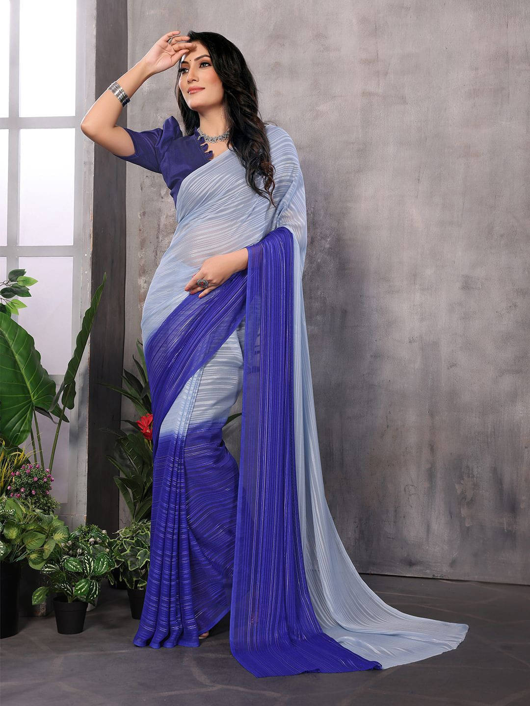 ANAND SAREES Satin Striped Regular Saree With Unstitched Blouse Piece ( Blue ) ANAND SAREES Satin Striped Regular Saree With Unstitched Blouse Piece ( Blue )