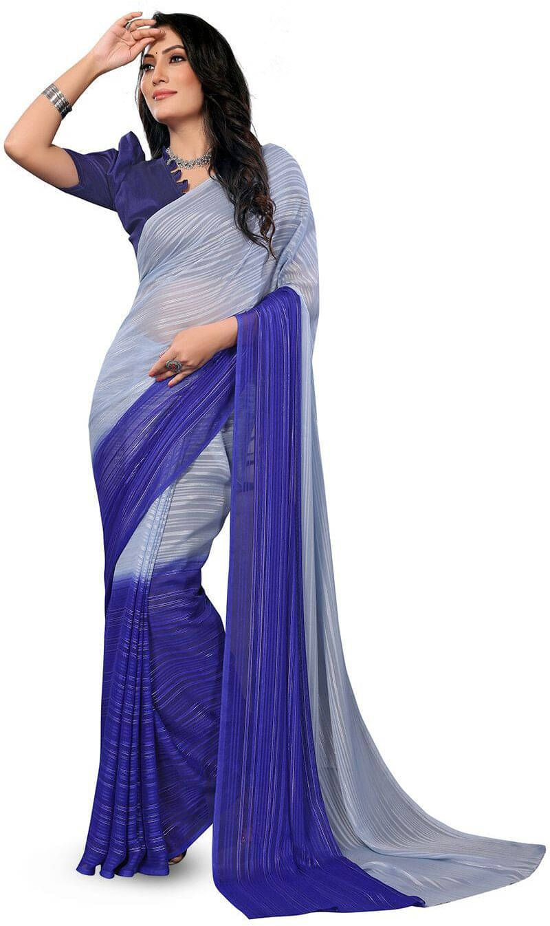 ANAND SAREES Satin Striped Regular Saree With Unstitched Blouse Piece ( Grey ) ANAND SAREES Satin Striped Regular Saree With Unstitched Blouse Piece ( Grey )