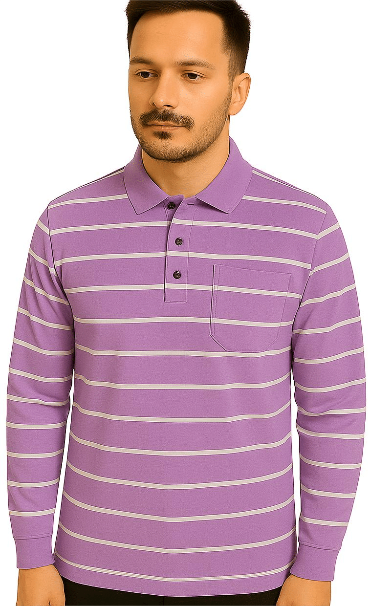     			Alvin Men Cotton Blend Regular Fit Striped Polo T Shirt ( Purple )