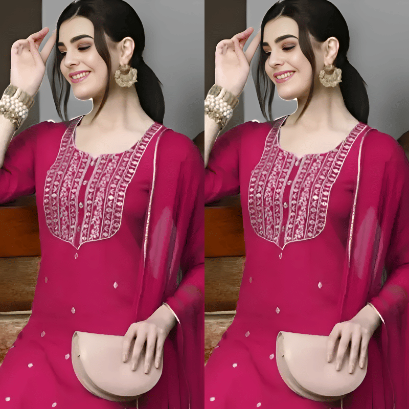     			BONISTA FASHION FOR ALL Women Rayon Embroidered A-line Kurti With Pants ( Pink )