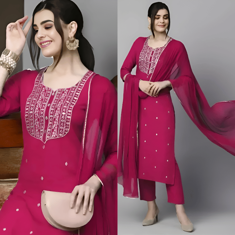     			BONISTA FASHION FOR ALL Women Rayon Embroidered A-line Kurti With Pants ( Pink )