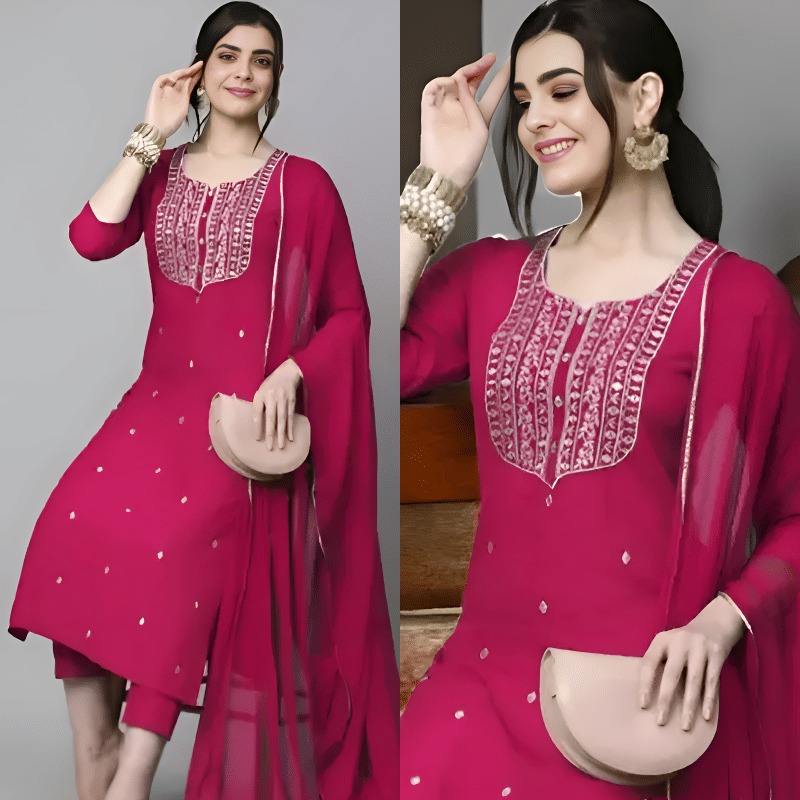     			BONISTA FASHION FOR ALL Women Rayon Embroidered A-line Kurti With Pants ( Pink )