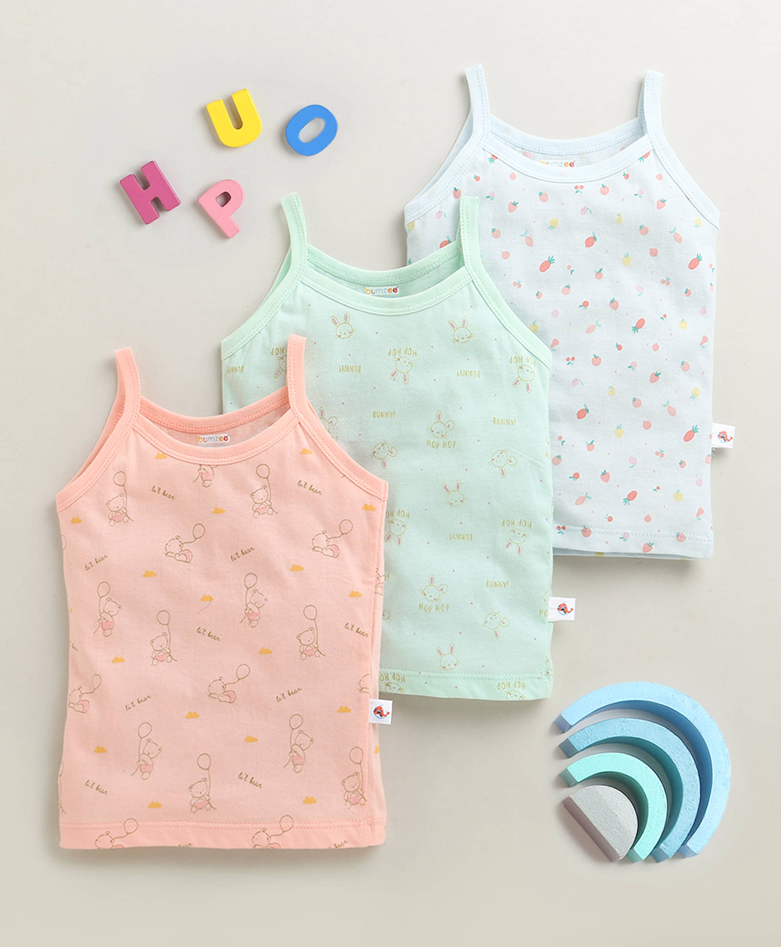 BUMZEE Pack of 3 Baby Girls Cotton Camisoles ( Mint ) BUMZEE Pack of 3 Baby Girls Cotton Camisoles ( Mint )
