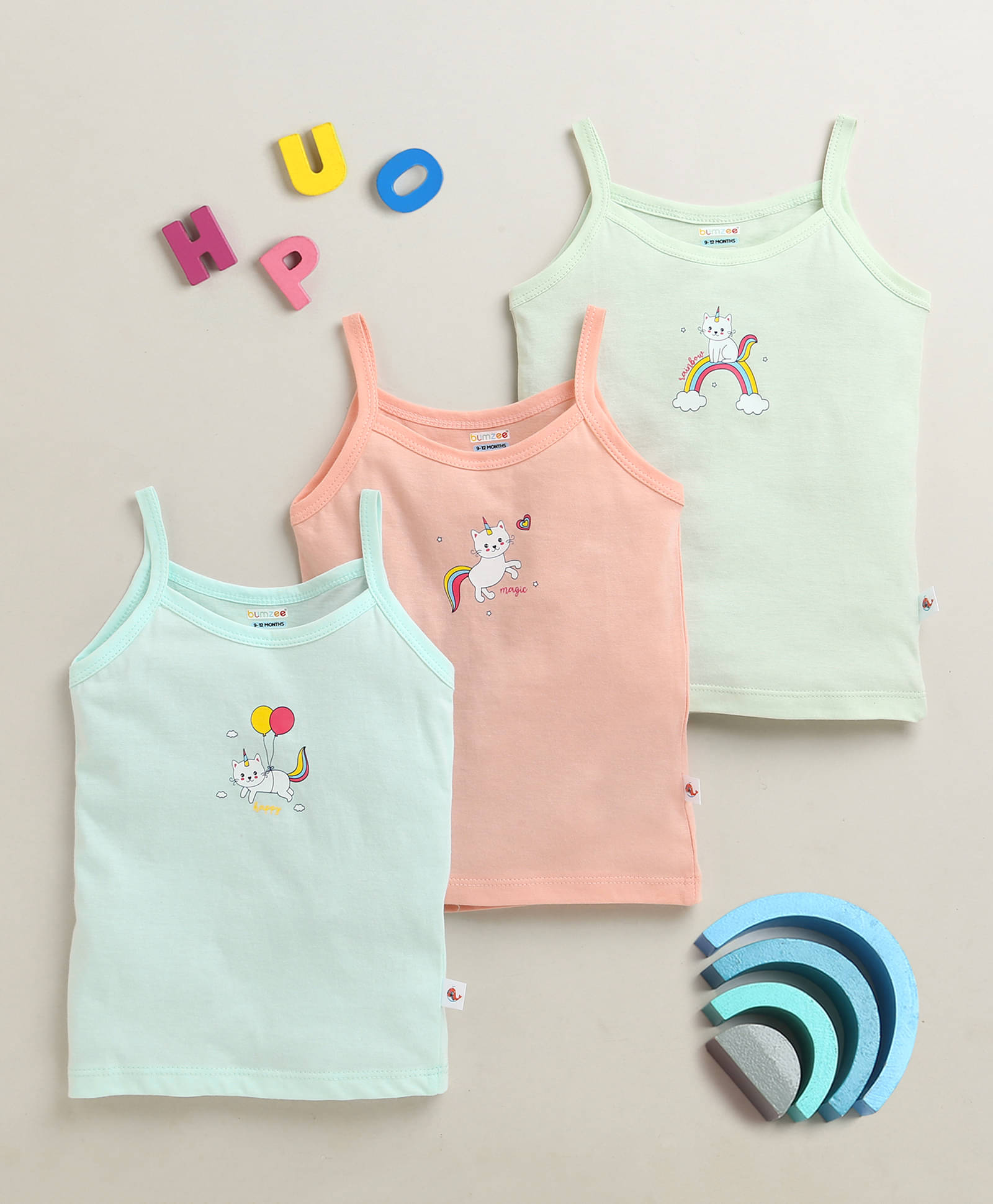     			BUMZEE Pack of 3 Baby Girls Cotton Camisoles ( Green )
