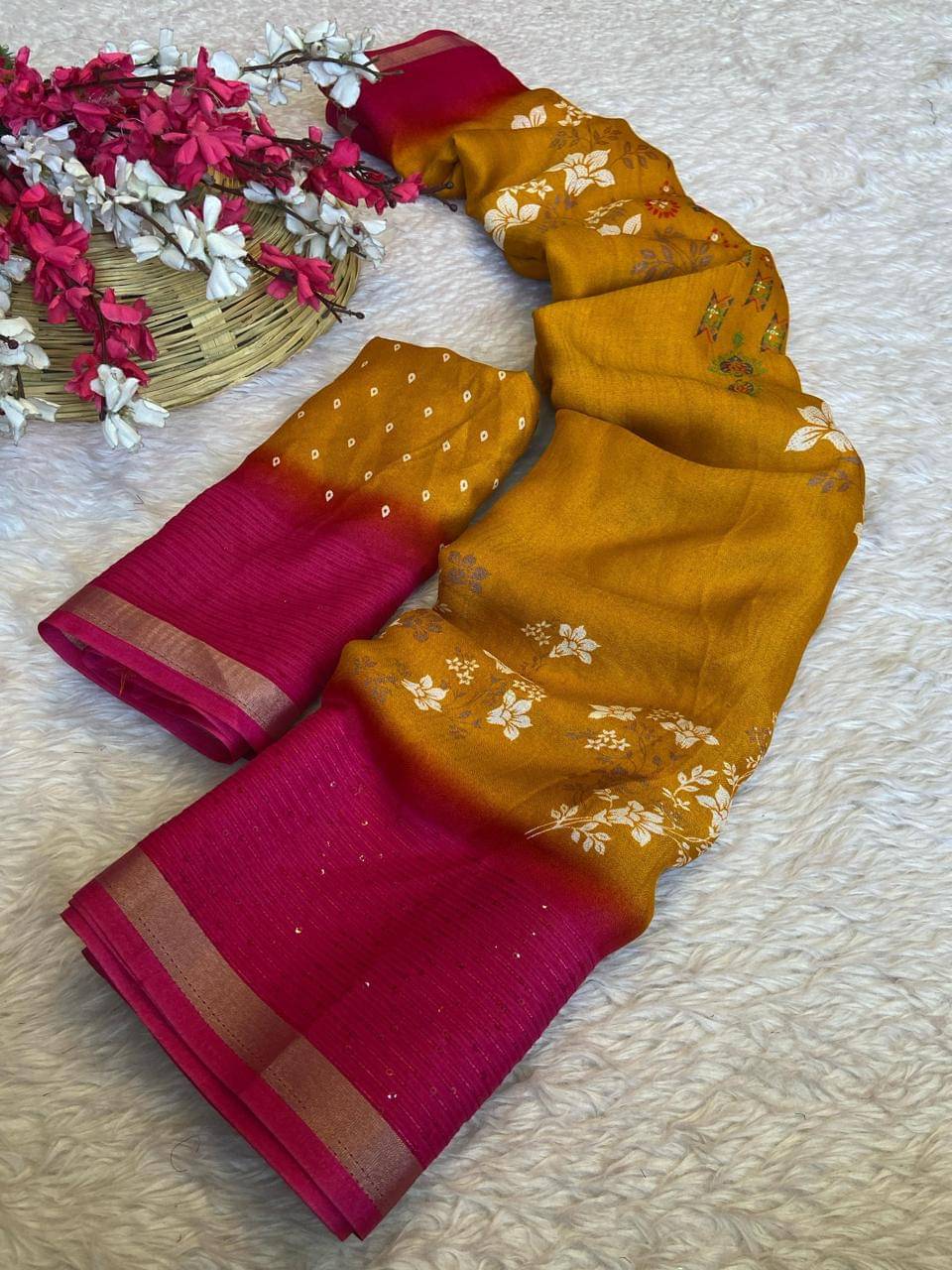     			Bhuwal Fashion Art Silk Printed Kota Doria Saree With Unstitched Blouse Piece ( Yellow )
