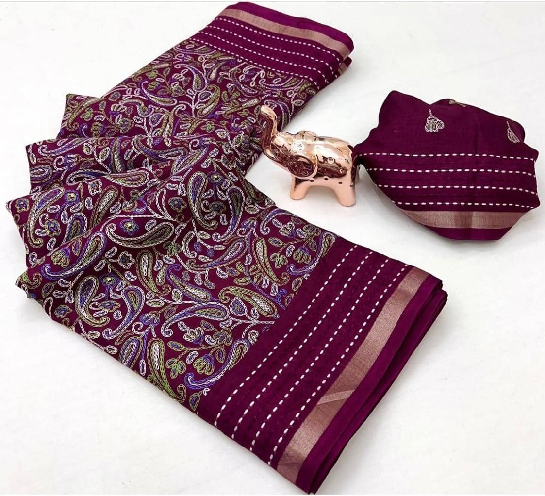 Bhuwal Fashion Art Silk Printed Kashmiri Kani Saree With Unstitched Blouse Piece ( Purple ) - Sarees | Buy online on ZillyBuy