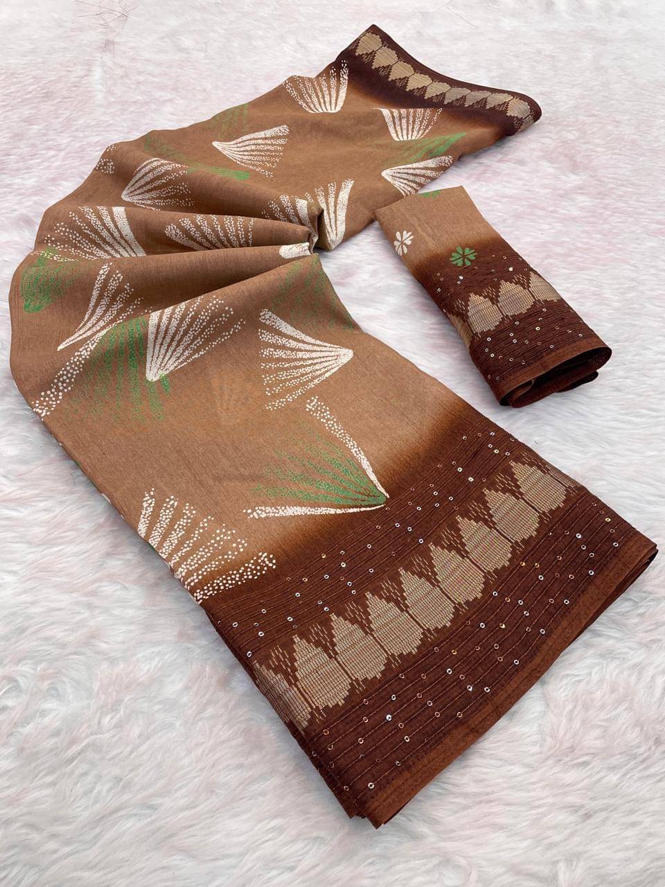 Bhuwal Fashion Art Silk Printed Baluchari Saree With Unstitched Blouse Piece ( Brown )     			Bhuwal Fashion Art Silk Printed Baluchari Saree With Unstitched Blouse Piece ( Brown )