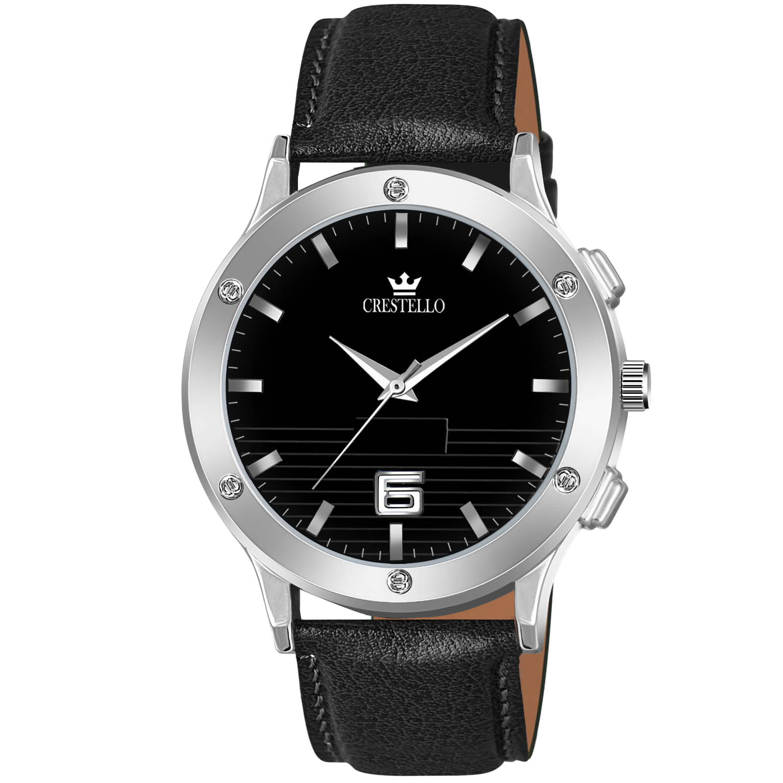     			Crestello Black Leather Analog Men's Watch