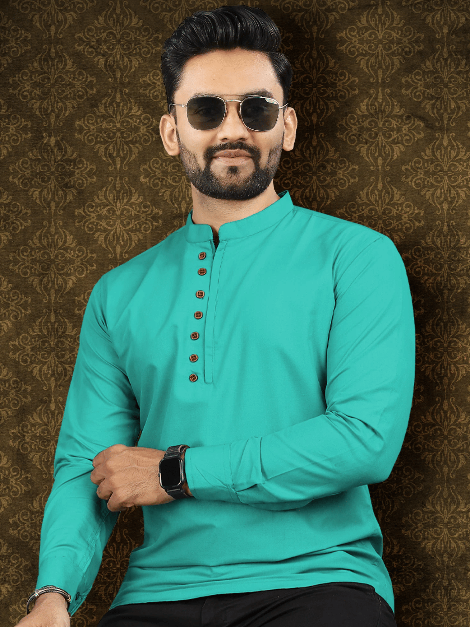     			Ethnic Trendz Sea Green Cotton Blend Men's Regular Kurta ( Pack of 1 )