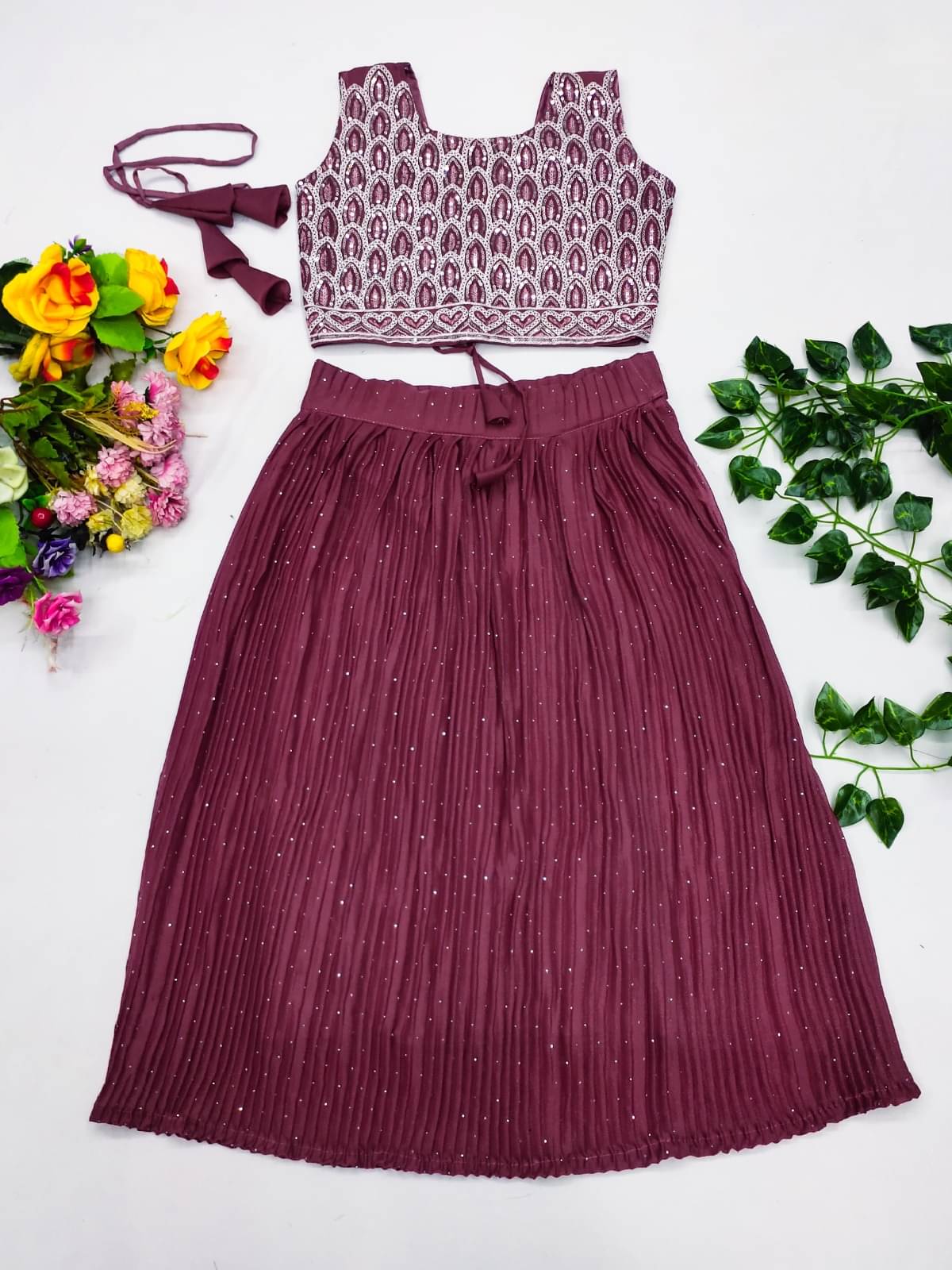     			Genric Georgette Lehenga Choli Set For Girls ( Pack of 1 , Maroon )