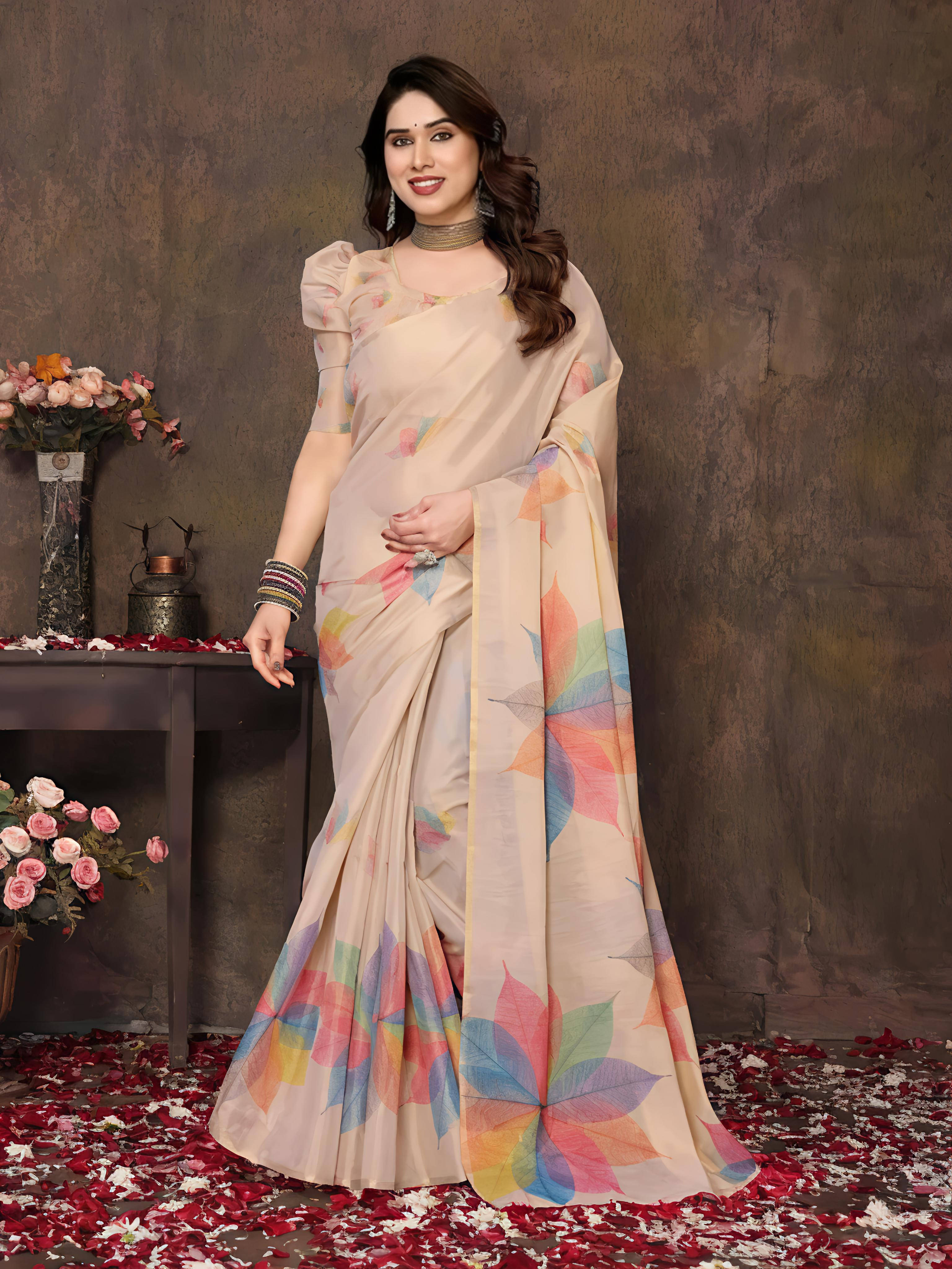 Grubstaker Chanderi Printed Regular Saree With Unstitched Blouse Piece ( Brown ) Grubstaker Chanderi Printed Regular Saree With Unstitched Blouse Piece ( Brown )