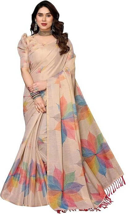     			Grubstaker Chanderi Printed Regular Saree With Unstitched Blouse Piece ( Brown )