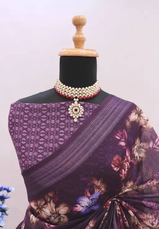Grubstaker Cotton Blend Printed Regular Saree With Unstitched Blouse Piece ( Multicolor ) Grubstaker Cotton Blend Printed Regular Saree With Unstitched Blouse Piece ( Multicolor )
