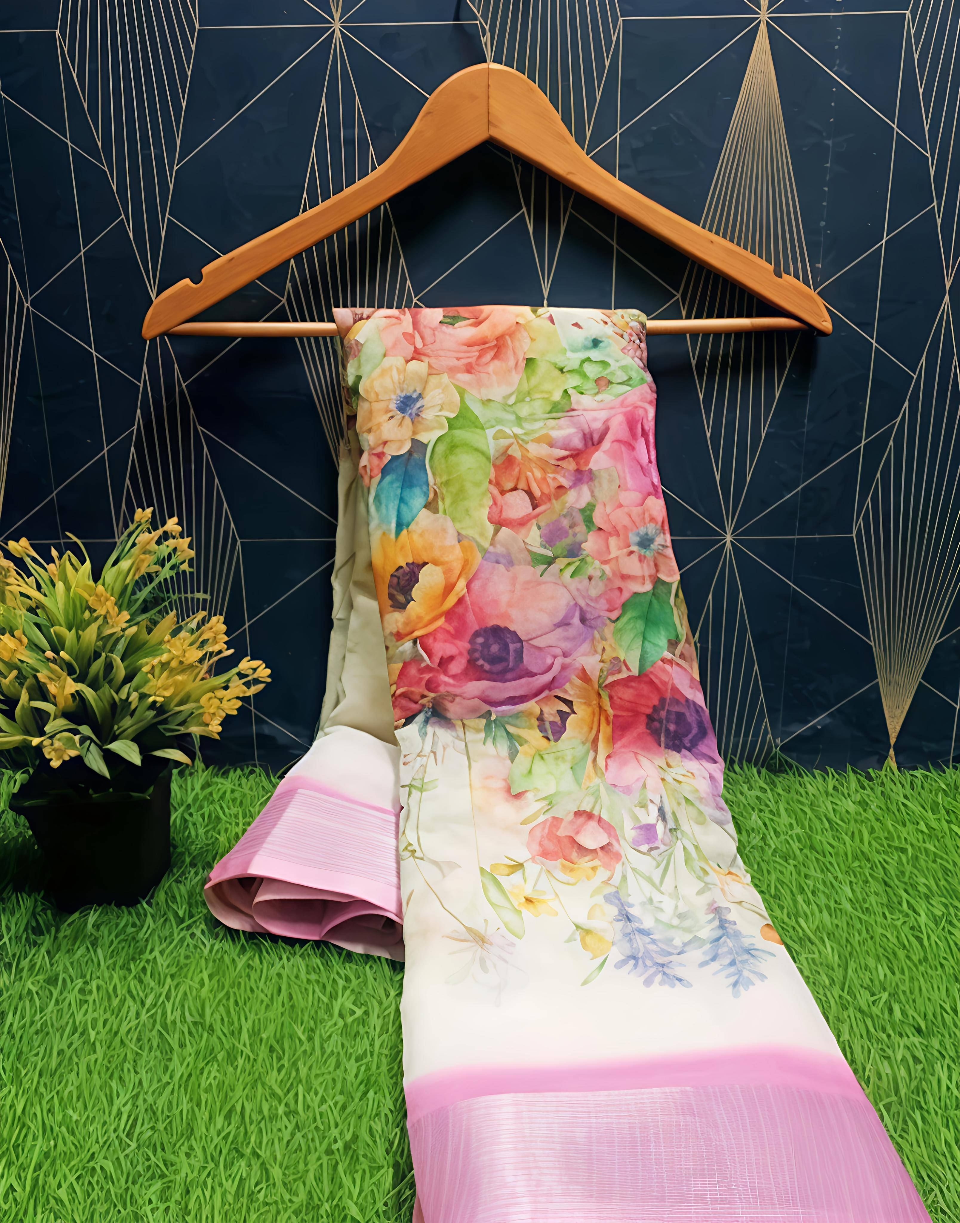     			Grubstaker Cotton Blend Printed Regular Saree With Unstitched Blouse Piece ( Multicolor )