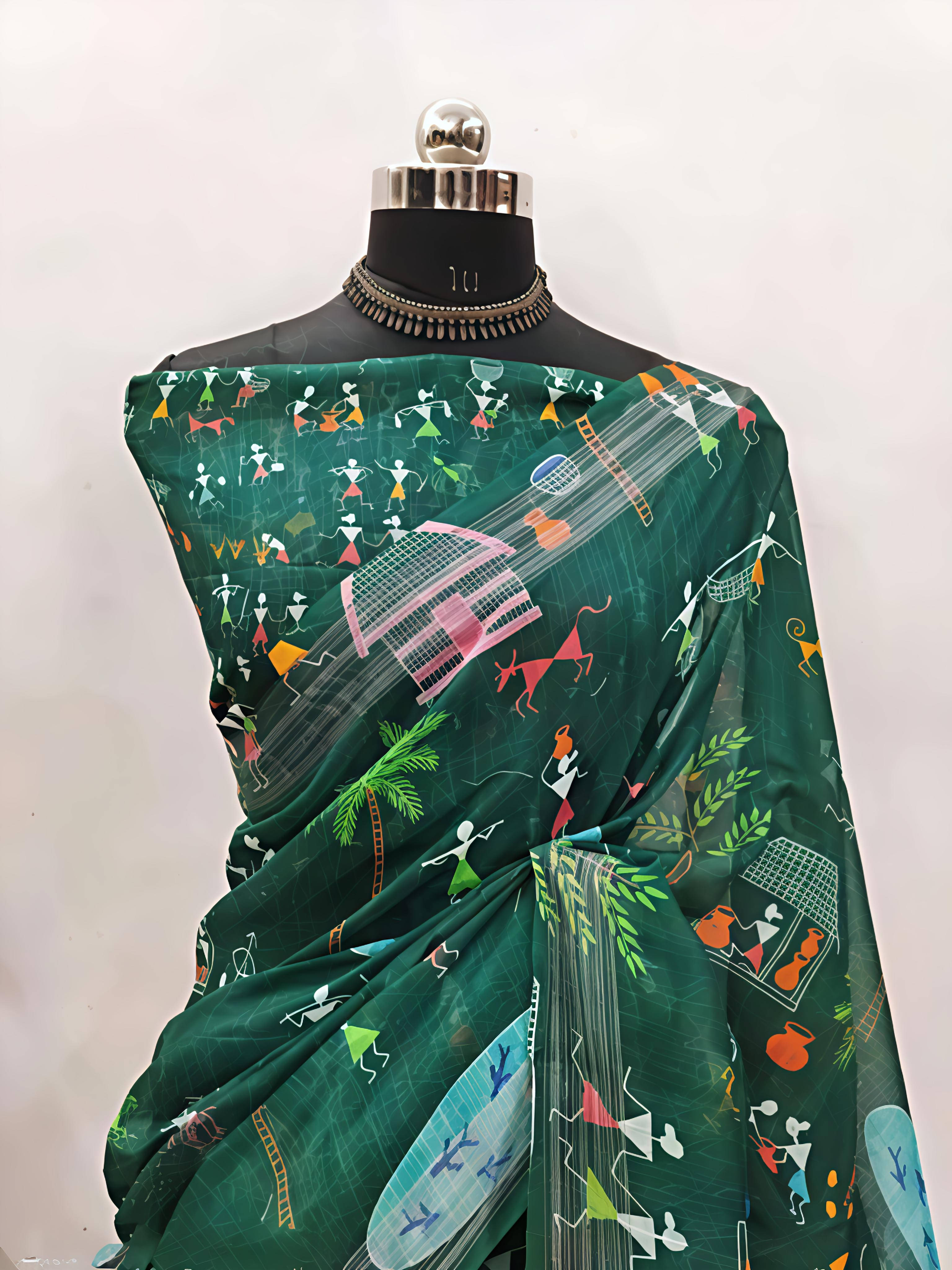 Grubstaker Cotton Blend Printed Regular Saree With Unstitched Blouse Piece ( Green ) Grubstaker Cotton Blend Printed Regular Saree With Unstitched Blouse Piece ( Green )