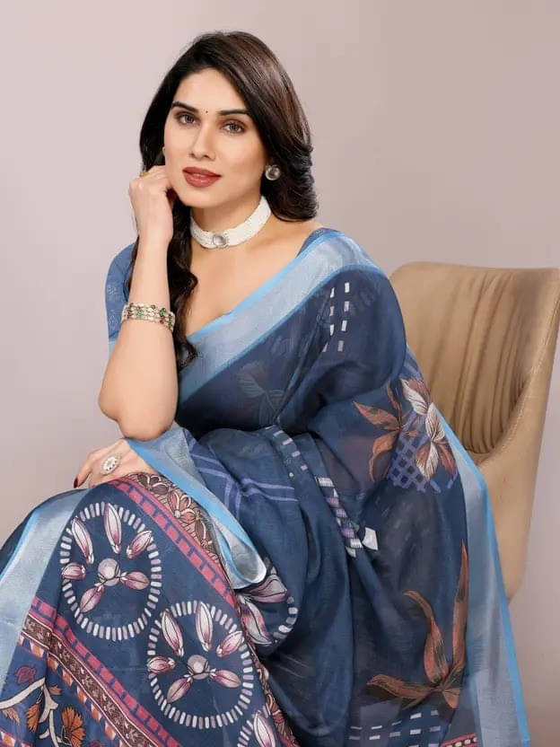     			Grubstaker Cotton Blend Printed Regular Saree With Unstitched Blouse Piece ( Multicolor )