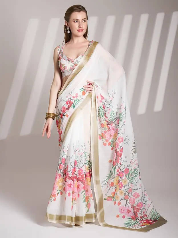     			Grubstaker Cotton Blend Printed Regular Saree With Unstitched Blouse Piece ( Multicolor )