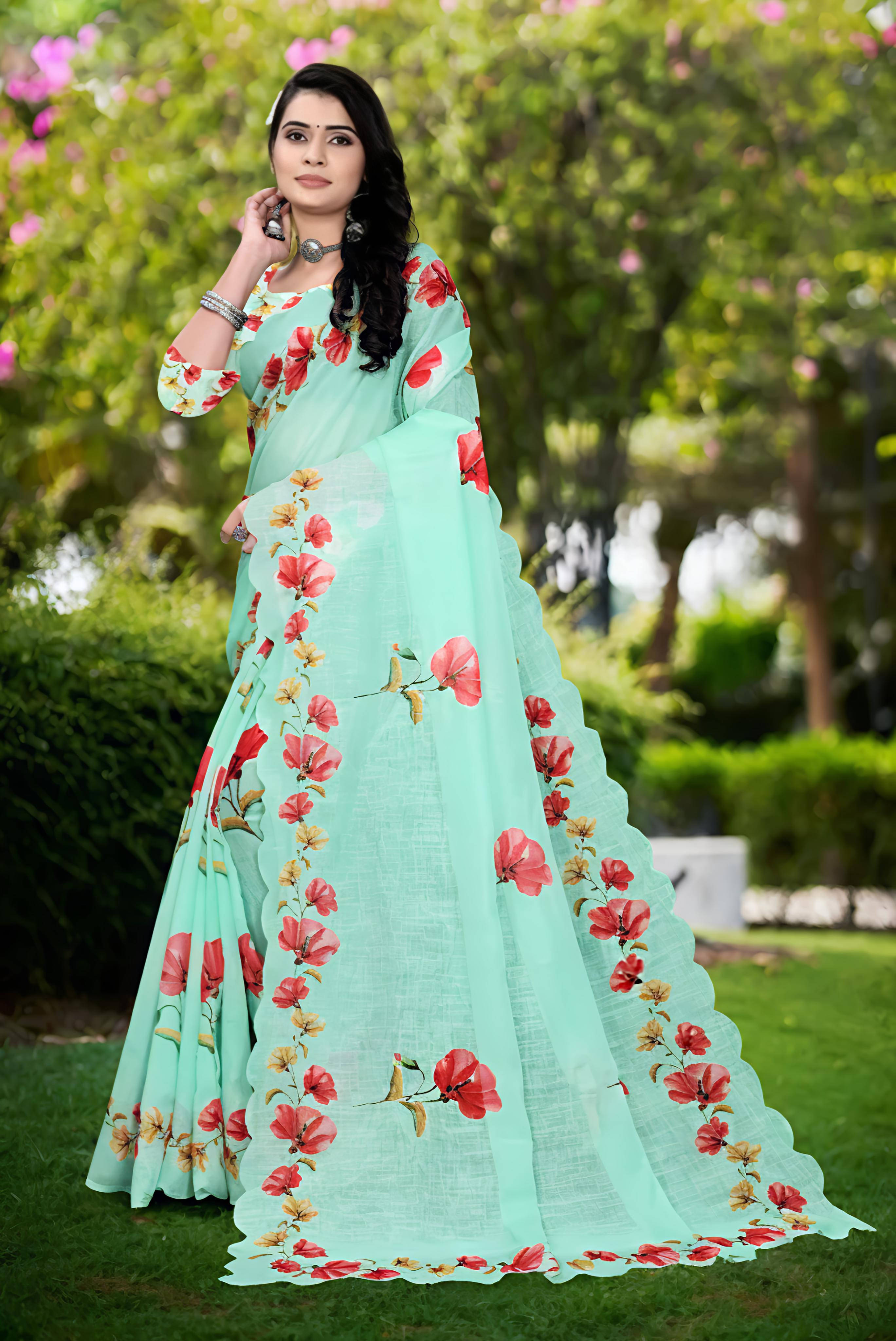 Grubstaker Cotton Blend Printed Regular Saree With Unstitched Blouse Piece ( Green ) Grubstaker Cotton Blend Printed Regular Saree With Unstitched Blouse Piece ( Green )