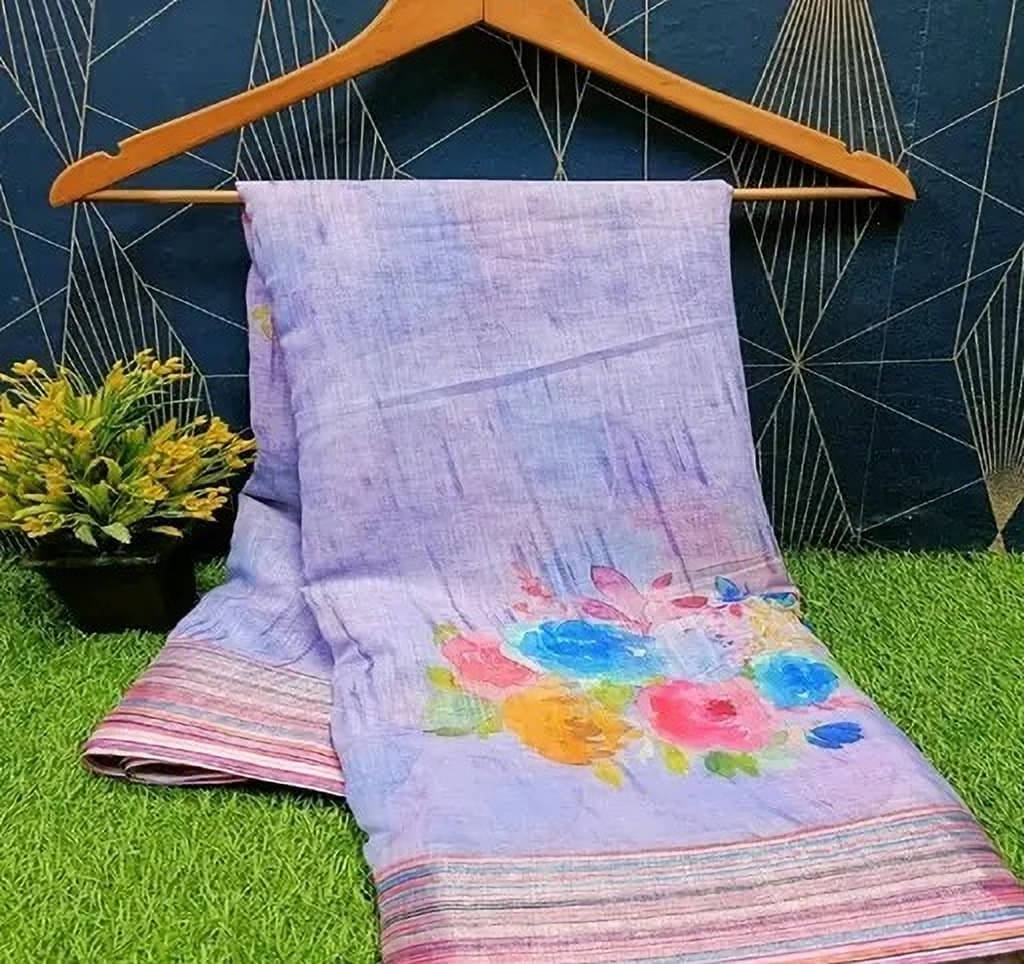     			Grubstaker Cotton Blend Printed Regular Saree With Unstitched Blouse Piece ( Multicolor )