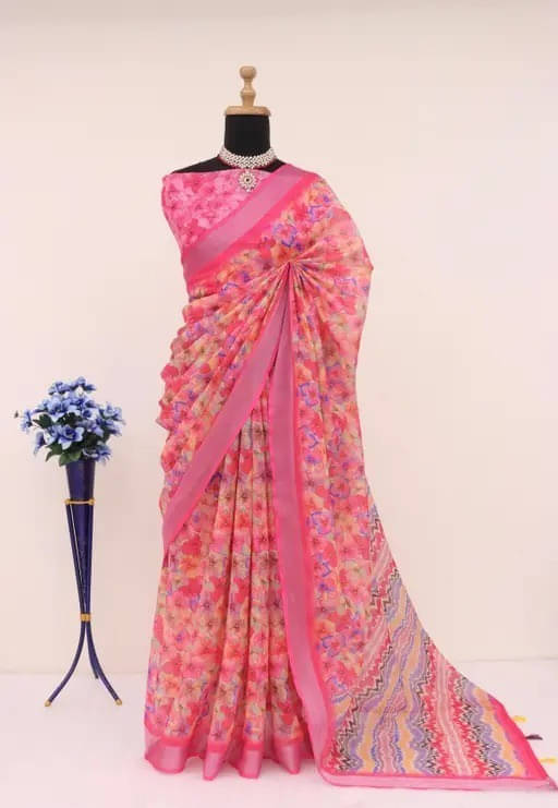 Grubstaker Cotton Blend Printed Regular Saree With Unstitched Blouse Piece ( Multicolor ) Grubstaker Cotton Blend Printed Regular Saree With Unstitched Blouse Piece ( Multicolor )