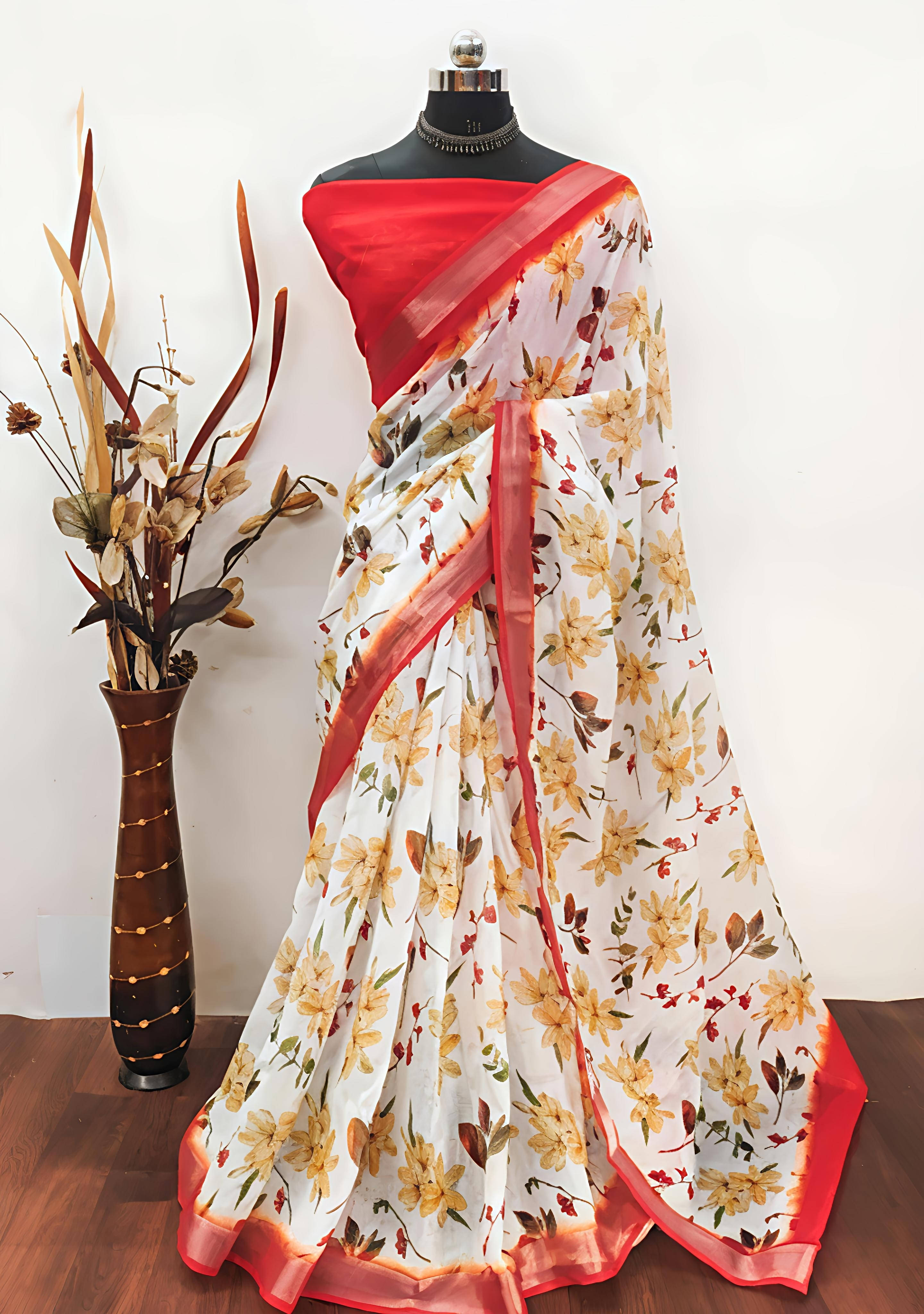     			Grubstaker Cotton Blend Printed Regular Saree With Unstitched Blouse Piece ( Multicolor )