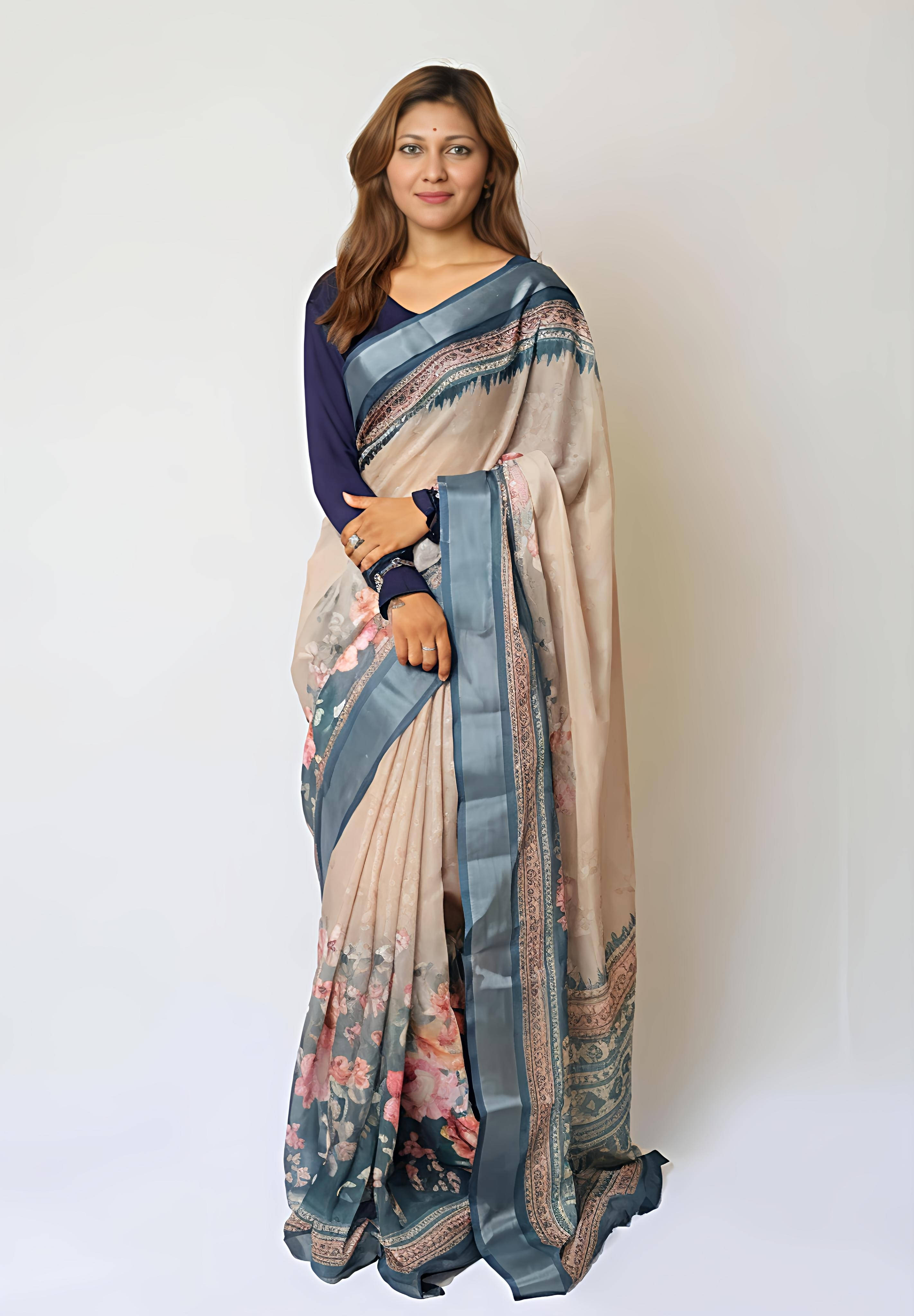 Grubstaker Cotton Blend Printed Regular Saree With Unstitched Blouse Piece ( Brown ) Grubstaker Cotton Blend Printed Regular Saree With Unstitched Blouse Piece ( Brown )