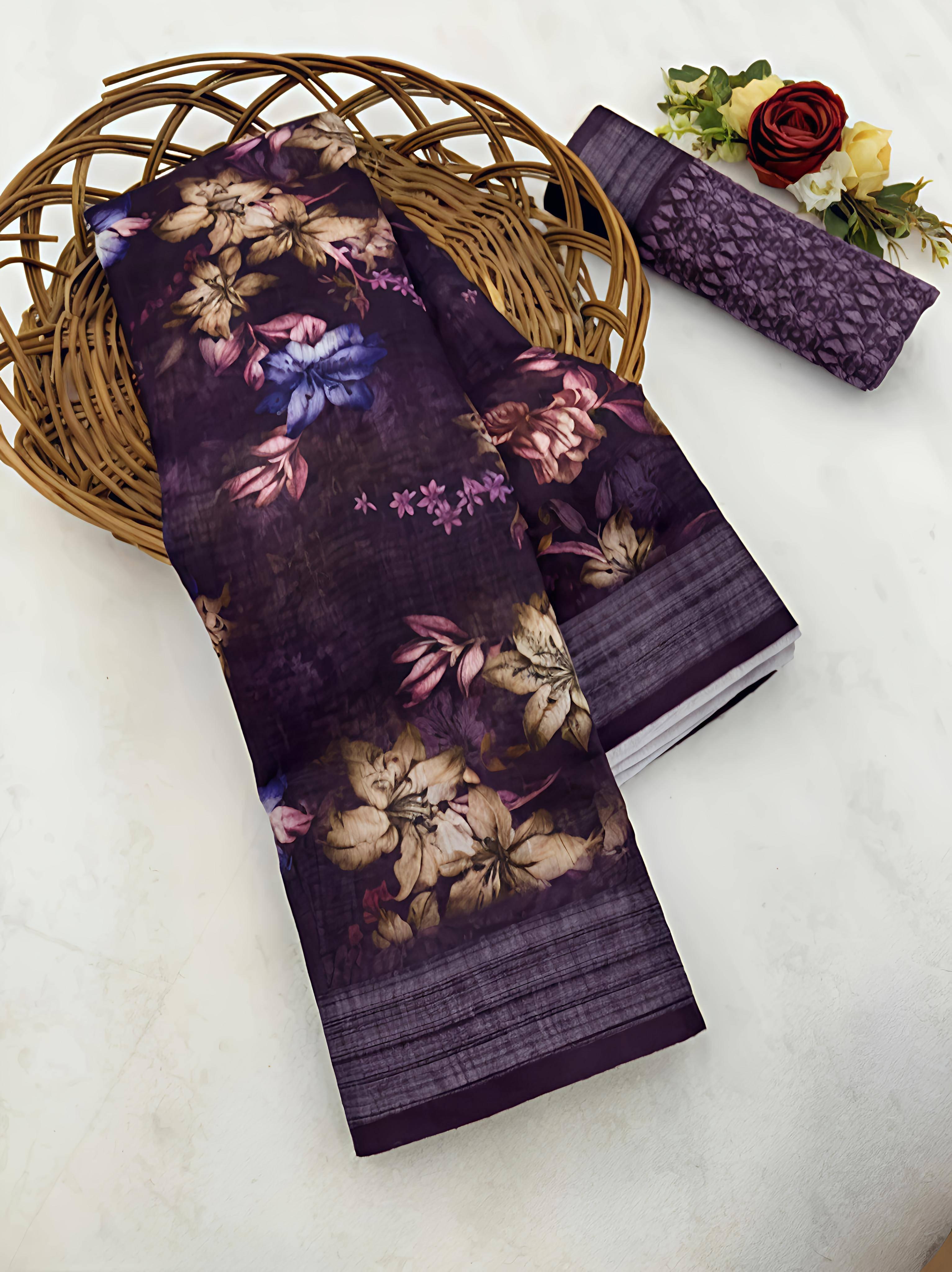 Grubstaker Cotton Blend Printed Regular Saree With Unstitched Blouse Piece ( Brown ) Grubstaker Cotton Blend Printed Regular Saree With Unstitched Blouse Piece ( Brown )