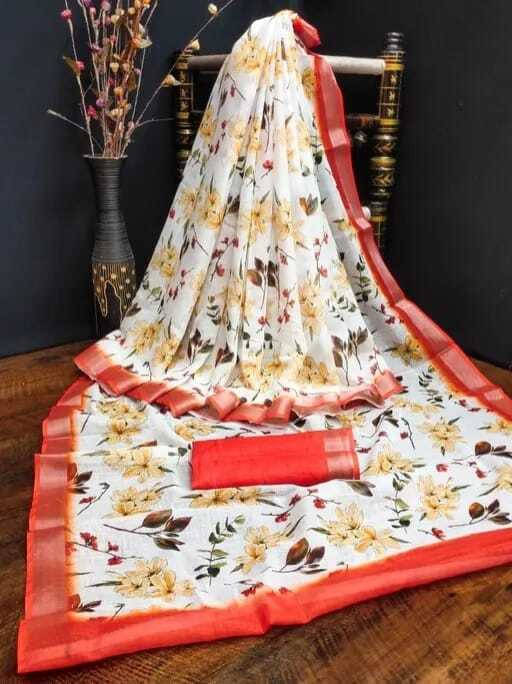Grubstaker Cotton Blend Printed Regular Saree With Unstitched Blouse Piece ( Multicolor ) Grubstaker Cotton Blend Printed Regular Saree With Unstitched Blouse Piece ( Multicolor )