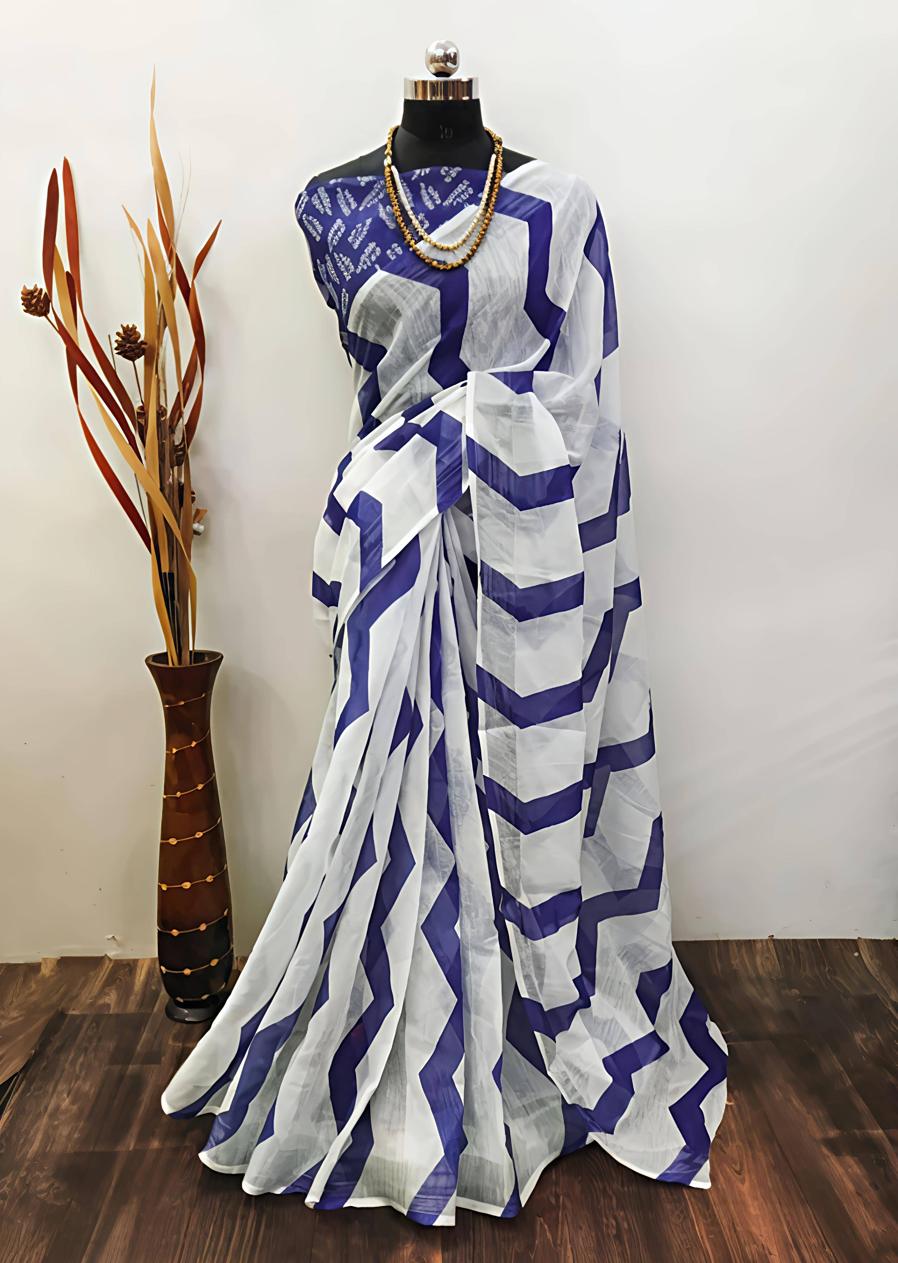     			Grubstaker Cotton Blend Printed Regular Saree With Unstitched Blouse Piece ( Multicolor )