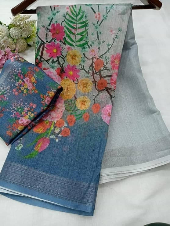     			Grubstaker Cotton Blend Printed Regular Saree With Unstitched Blouse Piece ( Multicolor )