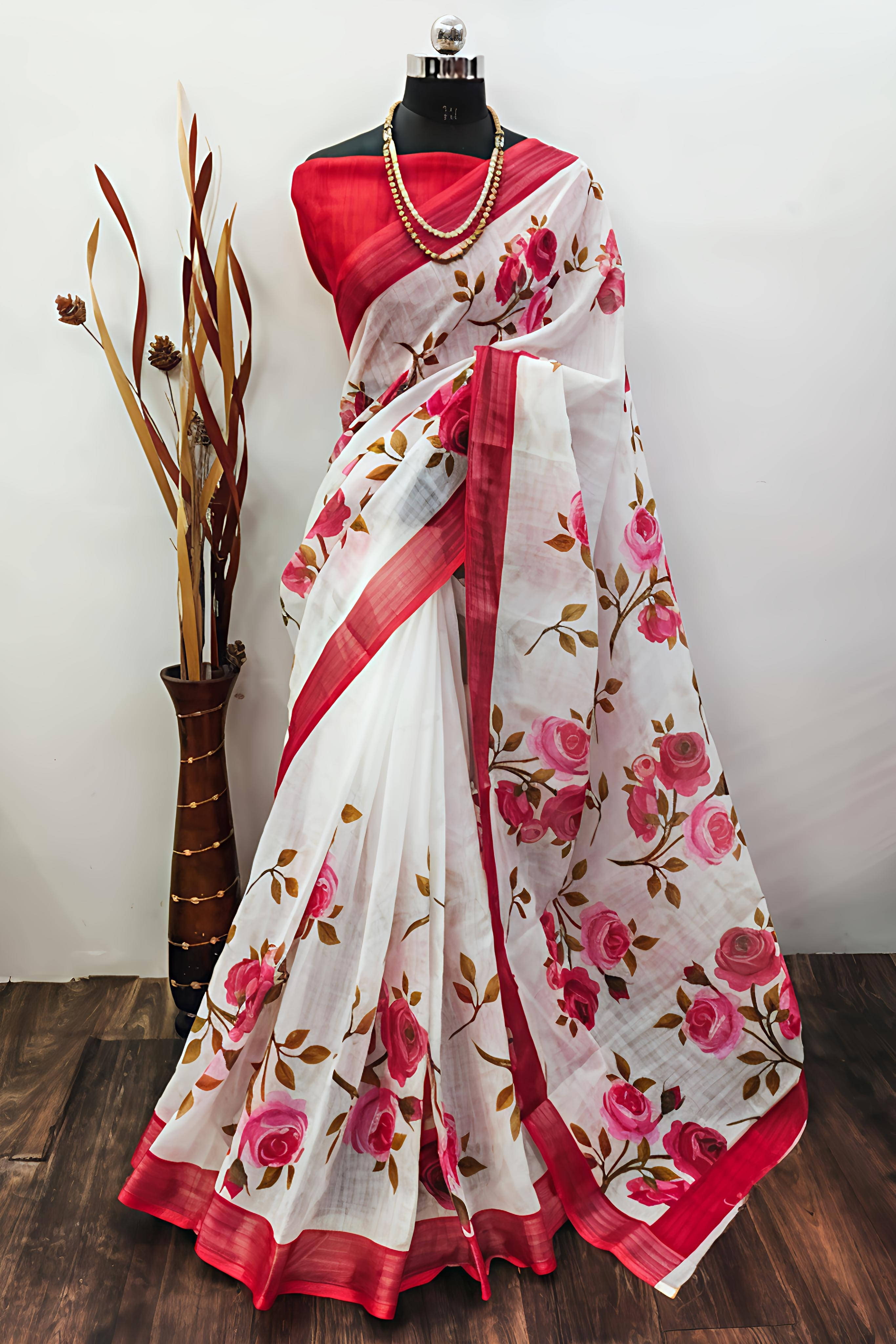     			Grubstaker Cotton Blend Printed Regular Saree With Unstitched Blouse Piece ( Multicolor )