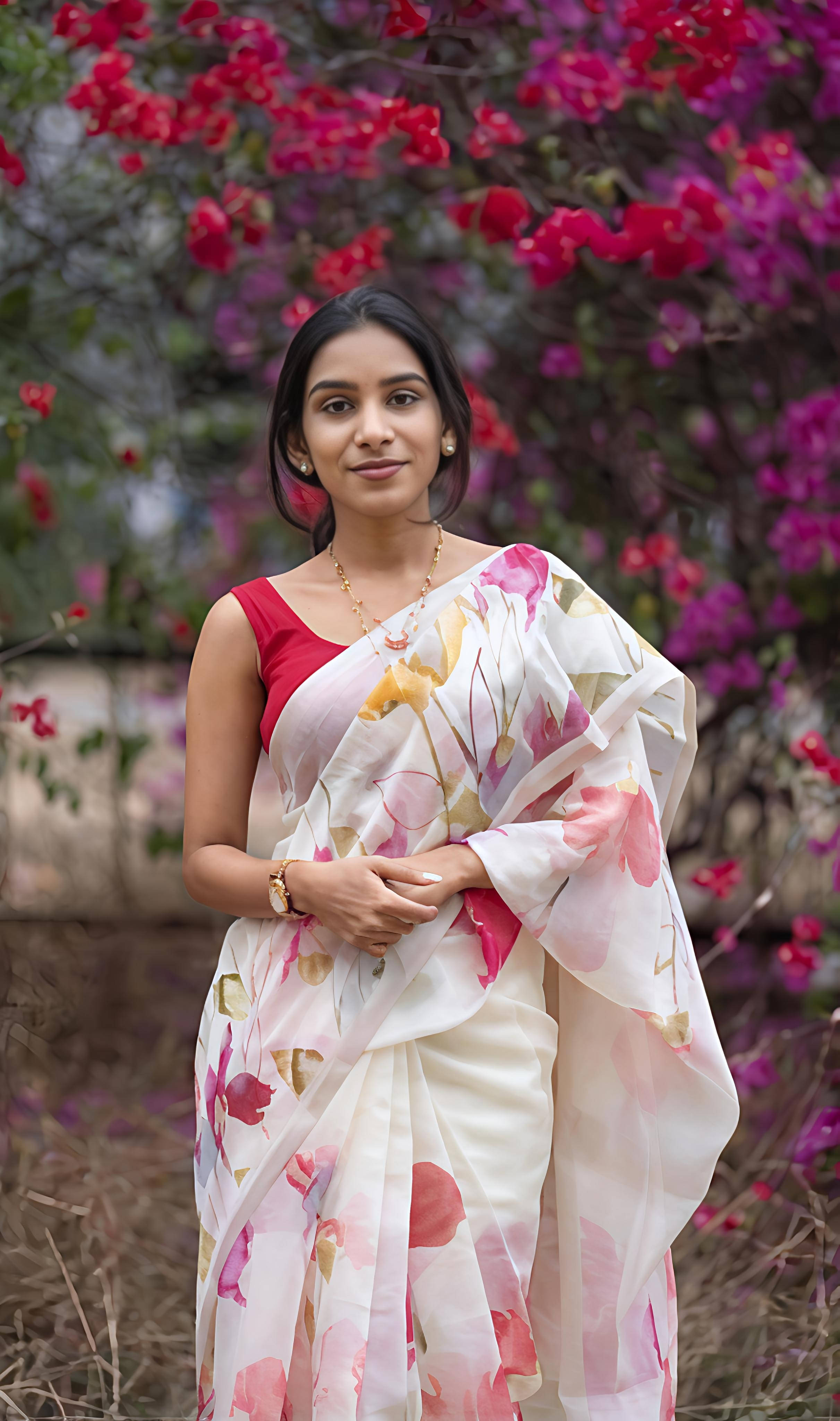Grubstaker Cotton Blend Printed Regular Saree With Unstitched Blouse Piece ( White ) Grubstaker Cotton Blend Printed Regular Saree With Unstitched Blouse Piece ( White )