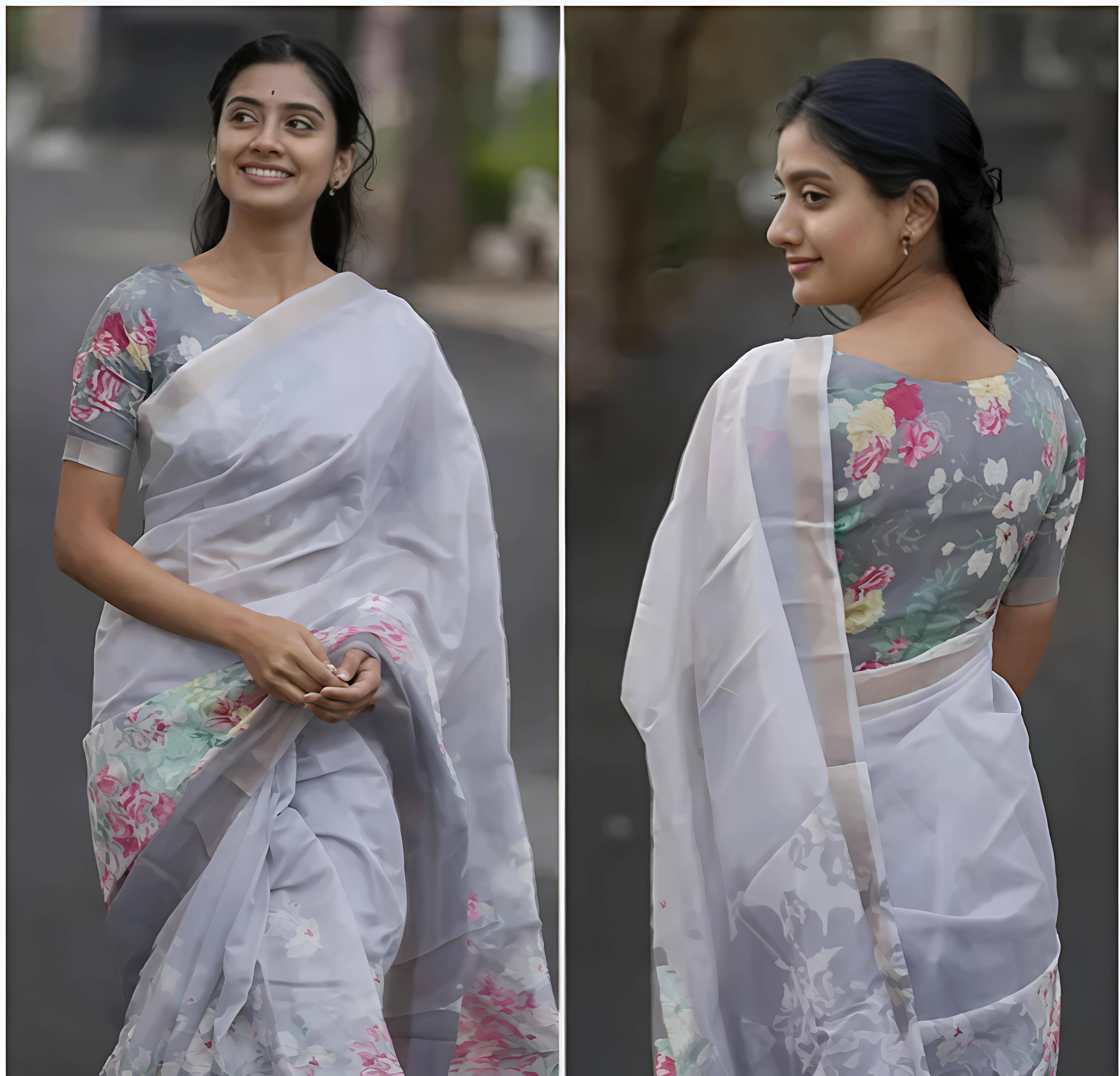 Grubstaker Cotton Blend Printed Regular Saree With Unstitched Blouse Piece ( Grey ) Grubstaker Cotton Blend Printed Regular Saree With Unstitched Blouse Piece ( Grey )