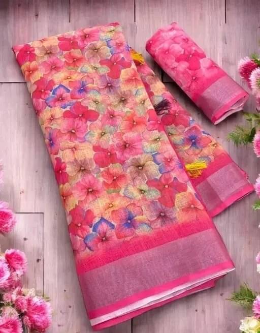     			Grubstaker Cotton Blend Printed Regular Saree With Unstitched Blouse Piece ( Multicolor )