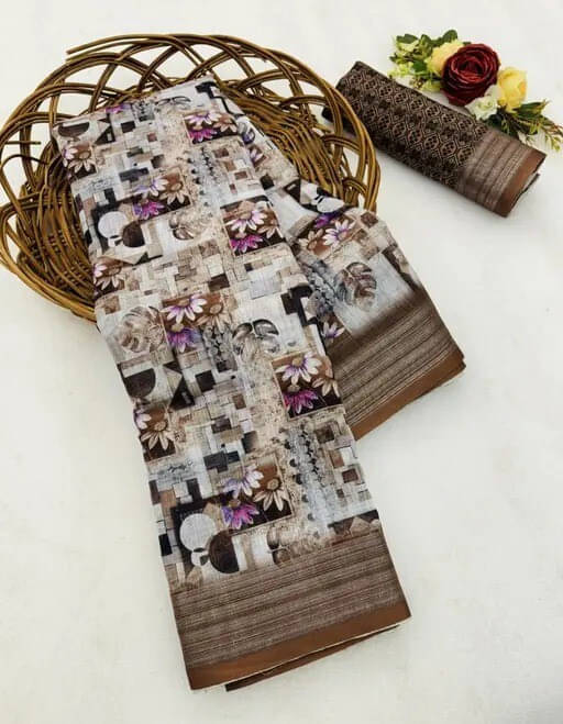 Grubstaker Cotton Blend Printed Regular Saree With Unstitched Blouse Piece ( Multicolor ) Grubstaker Cotton Blend Printed Regular Saree With Unstitched Blouse Piece ( Multicolor )