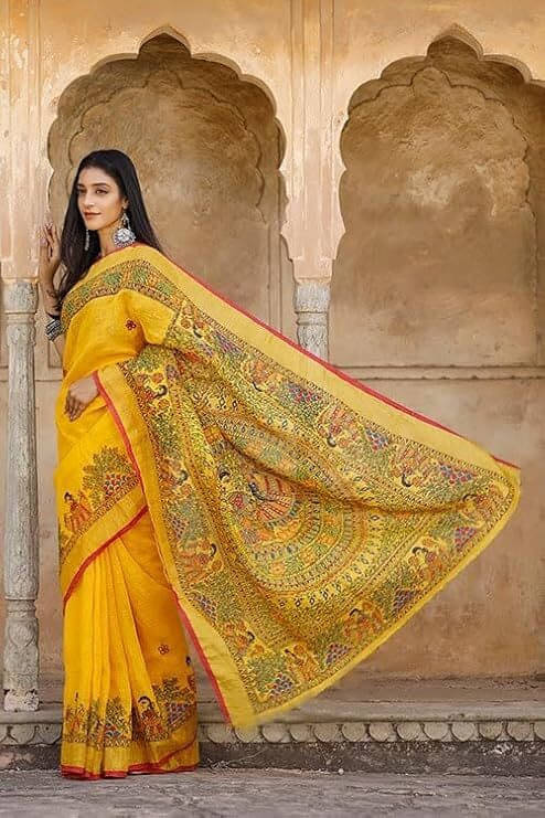 Grubstaker Cotton Blend Printed Regular Saree With Unstitched Blouse Piece ( Yellow ) Grubstaker Cotton Blend Printed Regular Saree With Unstitched Blouse Piece ( Yellow )