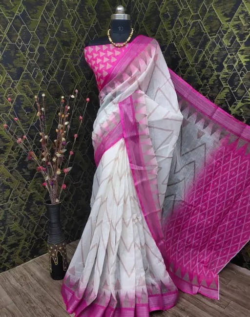 Grubstaker Cotton Blend Printed Regular Saree With Unstitched Blouse Piece ( Multicolor ) Grubstaker Cotton Blend Printed Regular Saree With Unstitched Blouse Piece ( Multicolor )