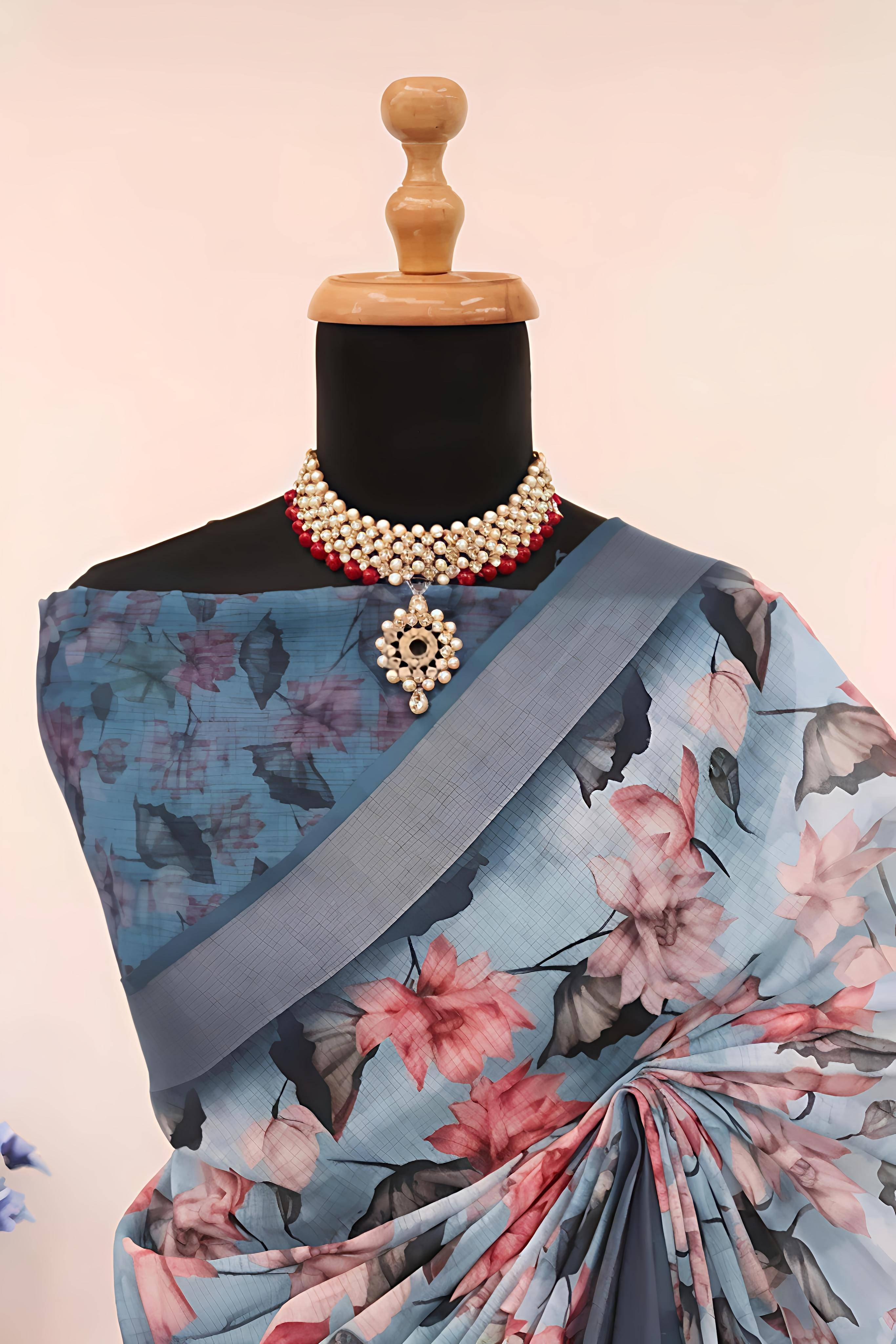 Grubstaker Cotton Blend Striped Regular Saree With Unstitched Blouse Piece ( Light Blue ) Grubstaker Cotton Blend Striped Regular Saree With Unstitched Blouse Piece ( Light Blue )
