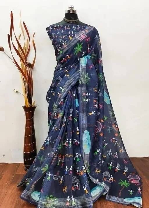 Grubstaker Linen Printed Regular Saree With Unstitched Blouse Piece ( Pink ) Grubstaker Linen Printed Regular Saree With Unstitched Blouse Piece ( Pink )