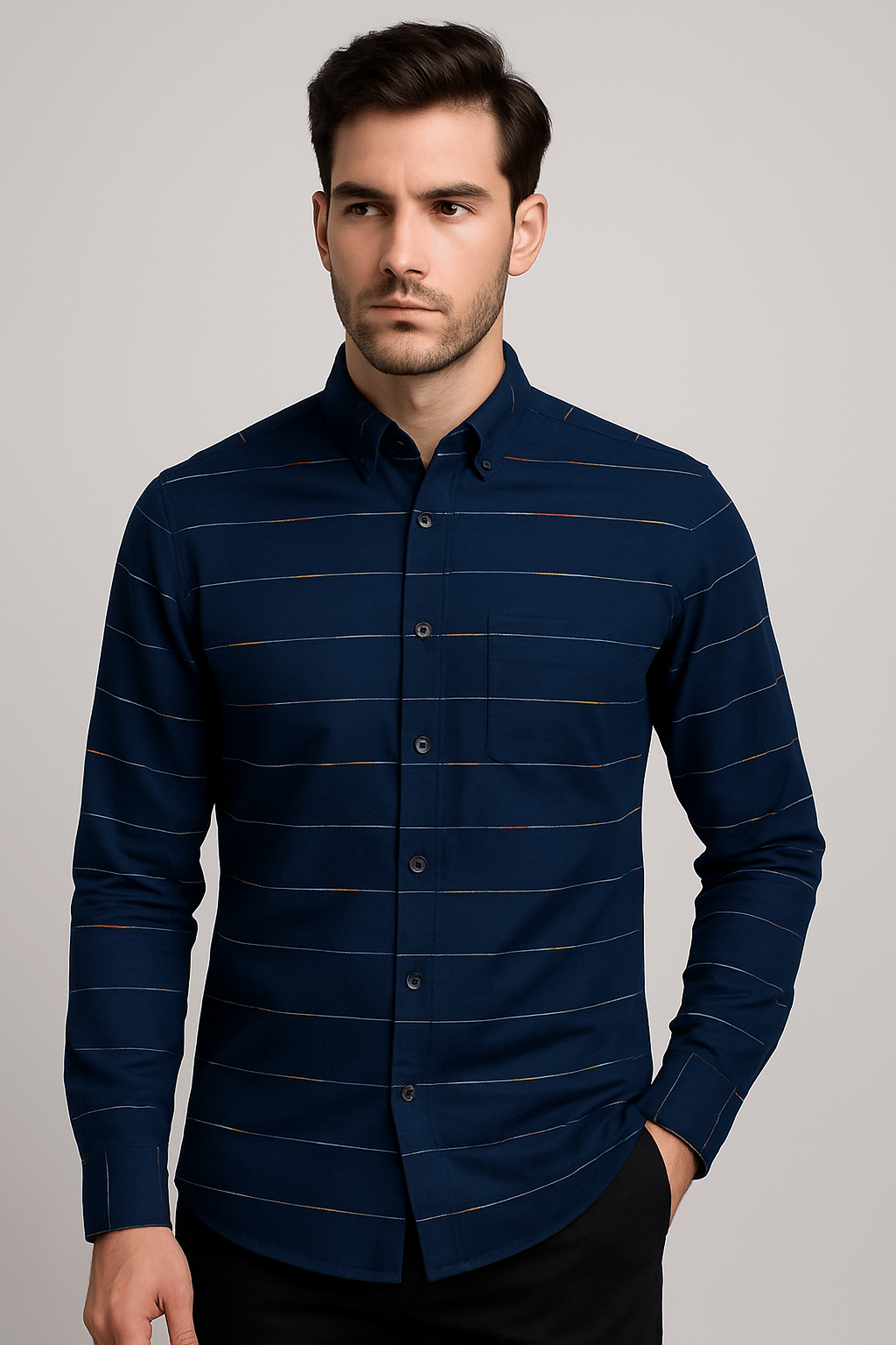     			HETIERS 100% Cotton Regular Fit Self Design Full Sleeves Men's Casual Shirt - Navy ( Pack of 1 )
