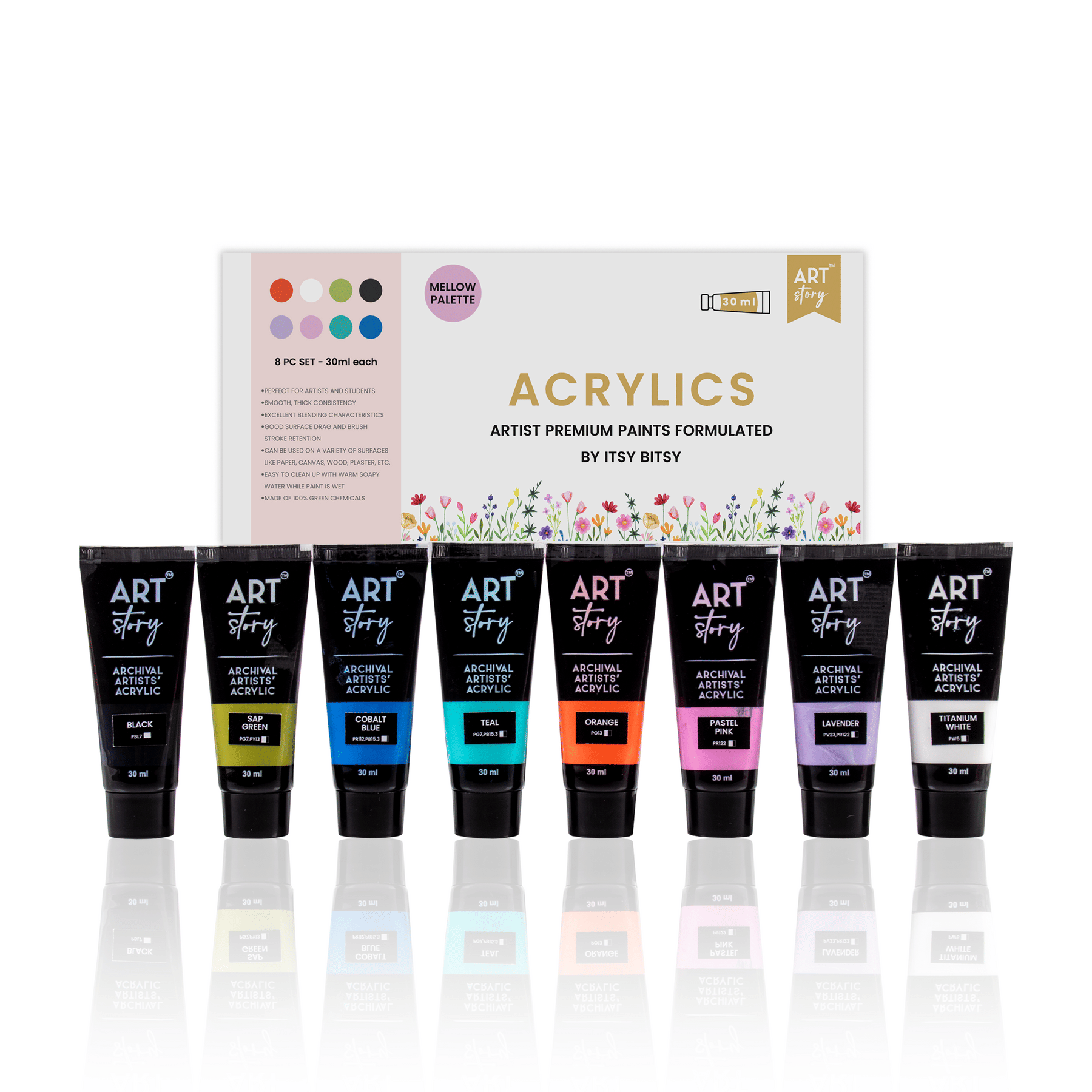     			Itsy Bitsy Art Story Artists Acrylic Colour Set Pastel 8 colours X 30ml each