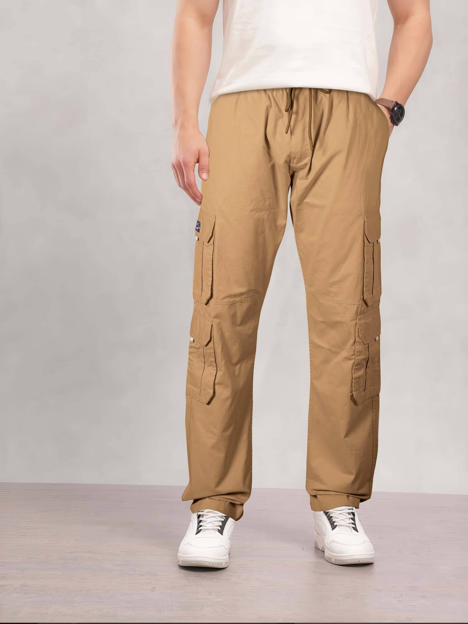     			JB JUST BLACK Relax Flat Men's Cargos - Khaki ( Pack of 1 )