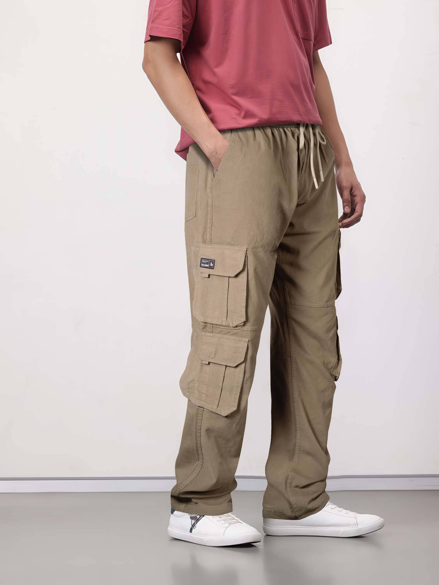     			JB JUST BLACK Relax Flat Men's Cargos - Beige ( Pack of 1 )