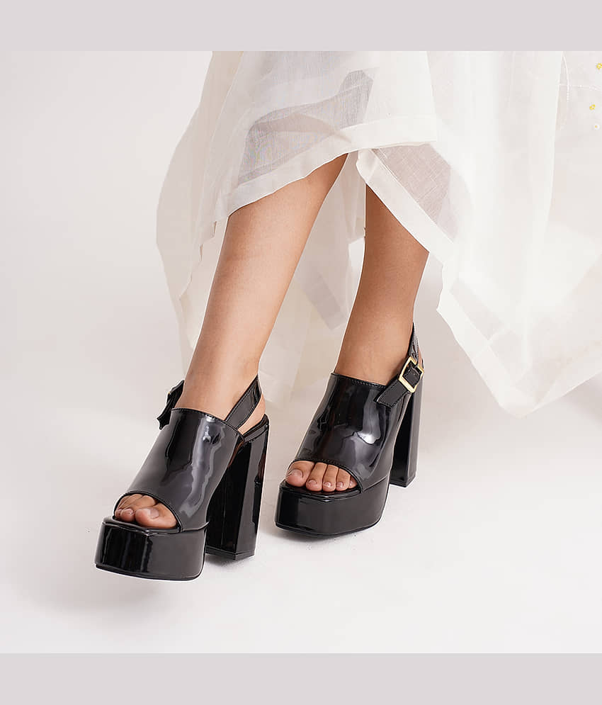 Khadim Black Platform Sandals Slip On KHADIM Black Women's Slip On